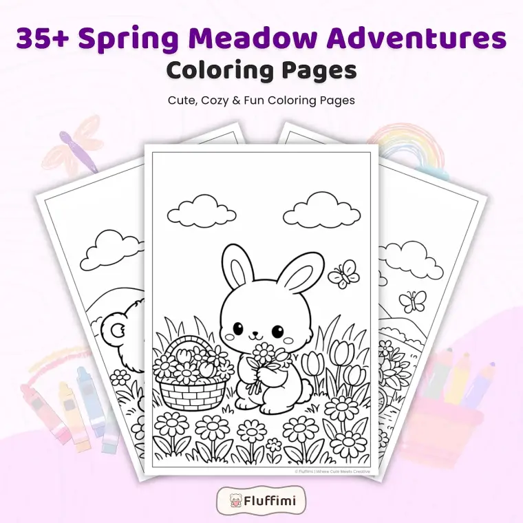 35+ Spring Meadow Adventures Coloring Pages, Cute Animals & Flower Field Scenes Printable Spring Nature PDF