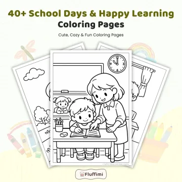 40+ School Days Happy Learning Coloring Pages, Kids School Routine Activities, Classroom Fun Coloring Book PDF