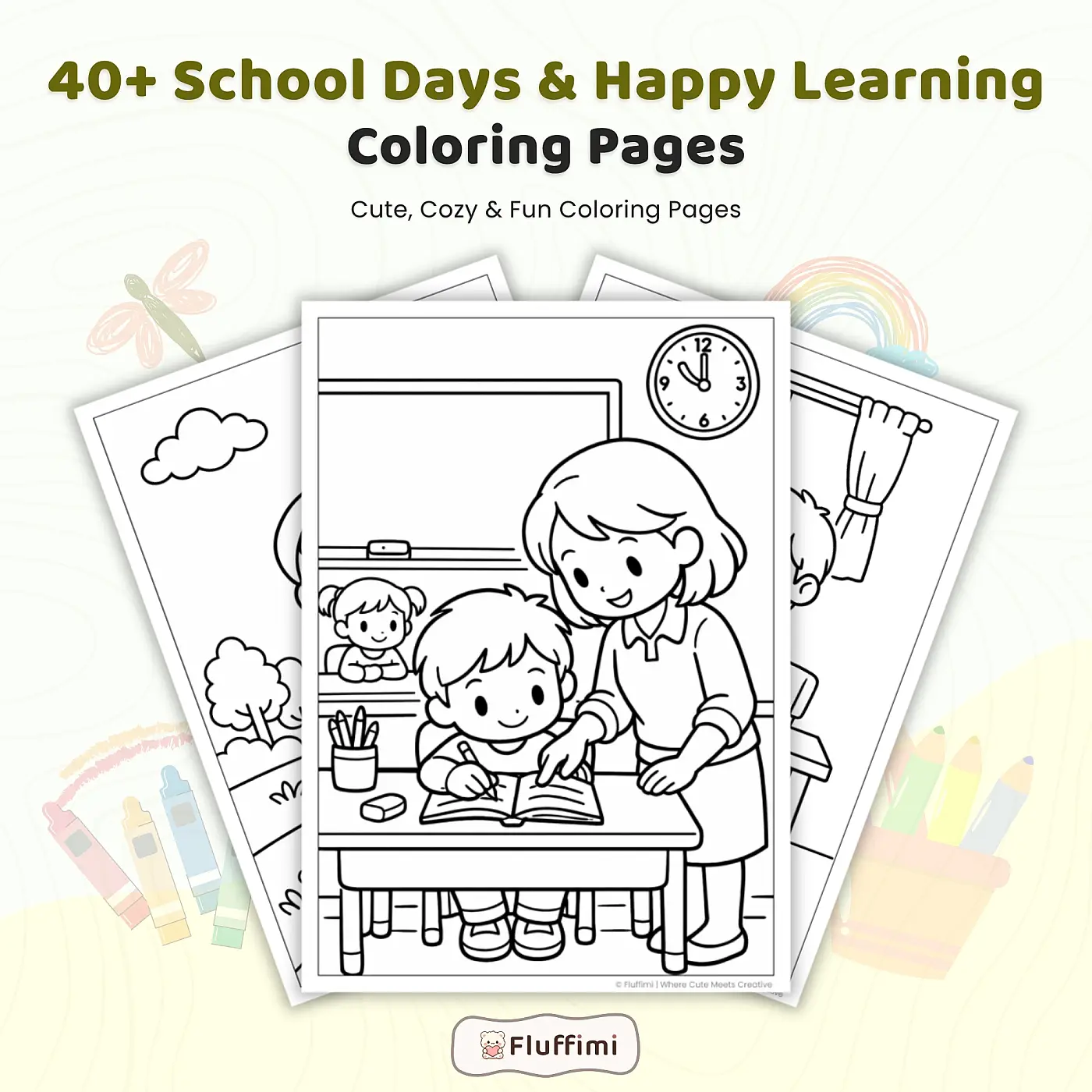 40+ School Days Happy Learning Coloring Pages, Kids School Routine Activities, Classroom Fun Coloring Book PDF