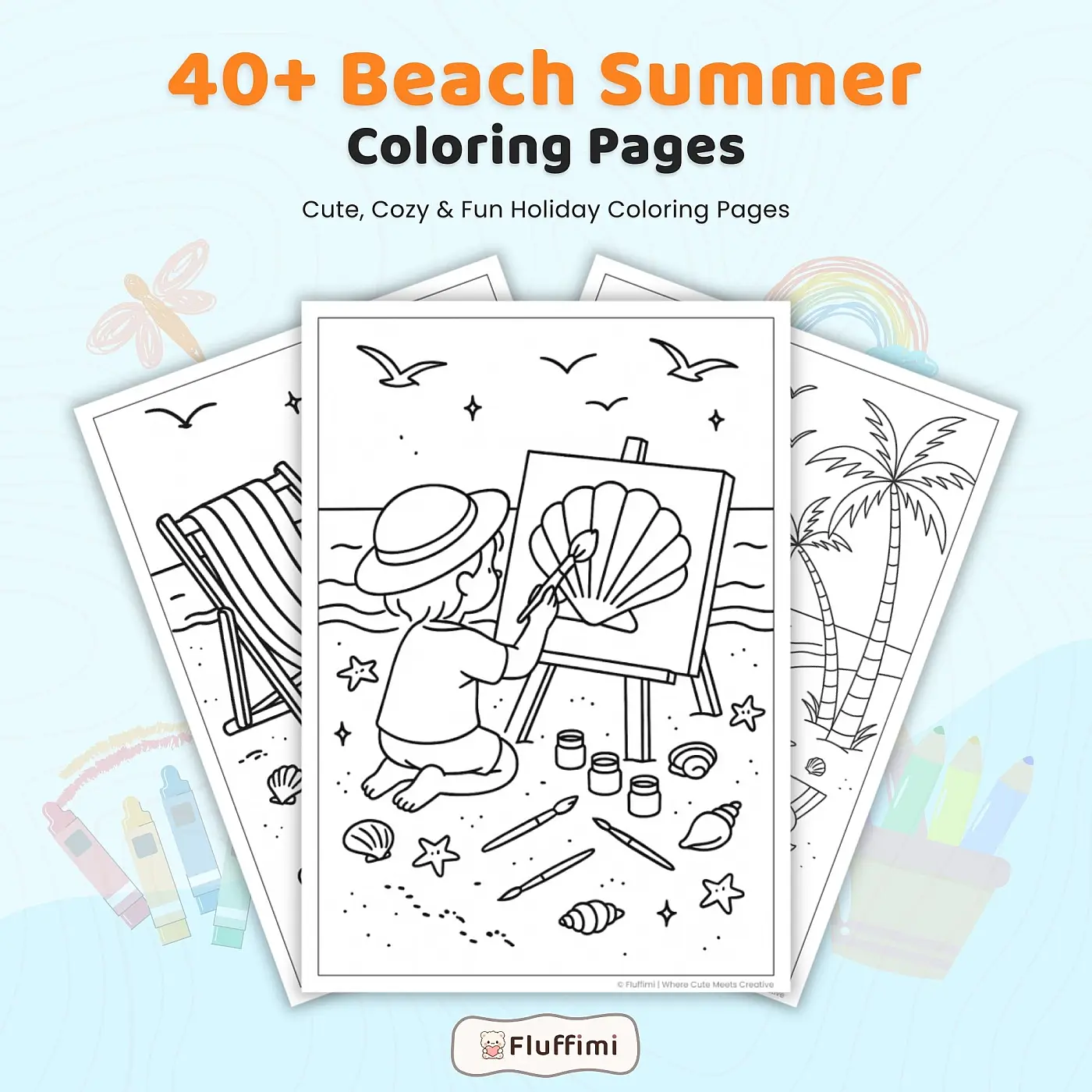 40+ Beach Summer Coloring Pages Printable PDF for Kids & Adults