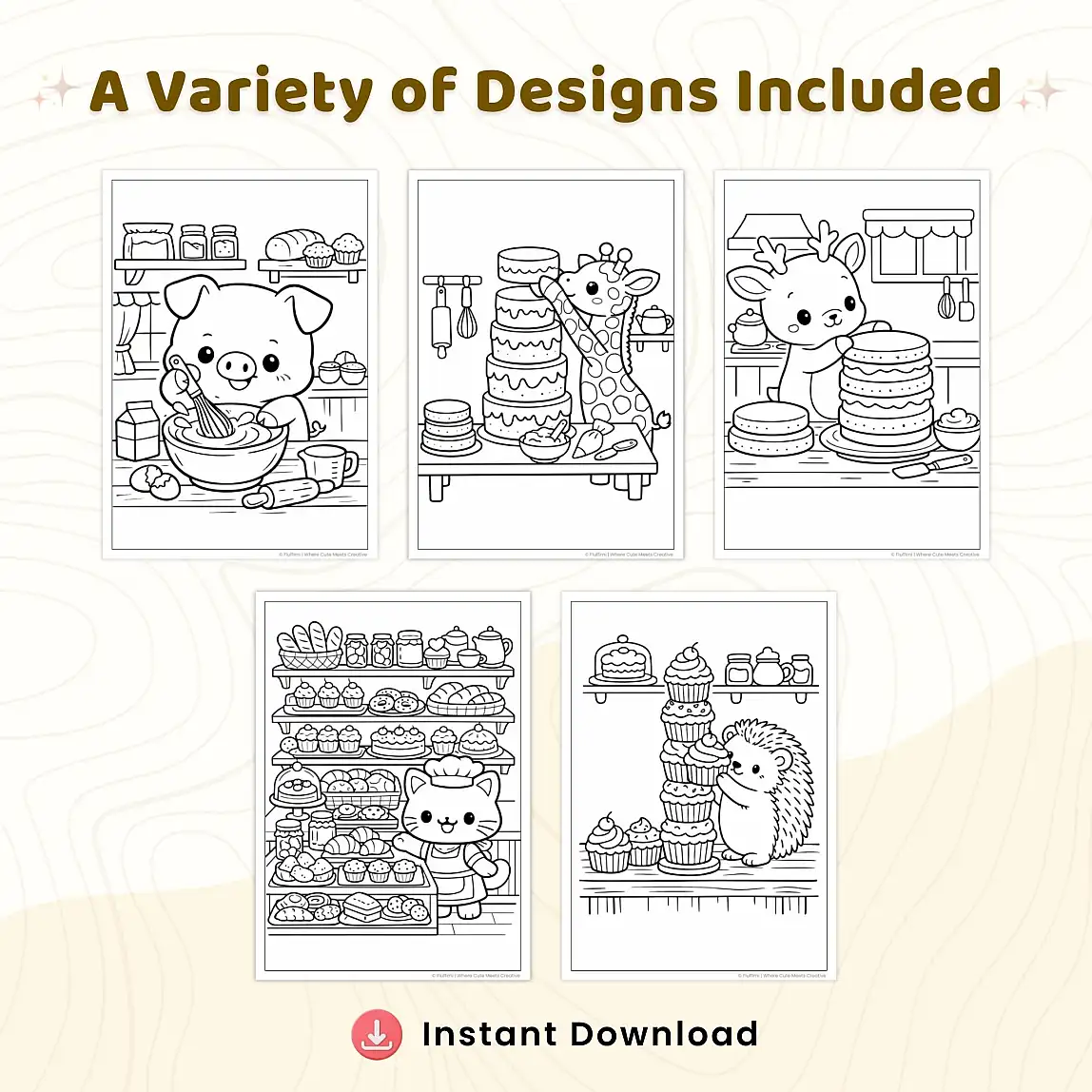 30+ Animal Bakery Coloring Pages – Cute Kawaii Baking, Pastry & Dessert Shop Scenes