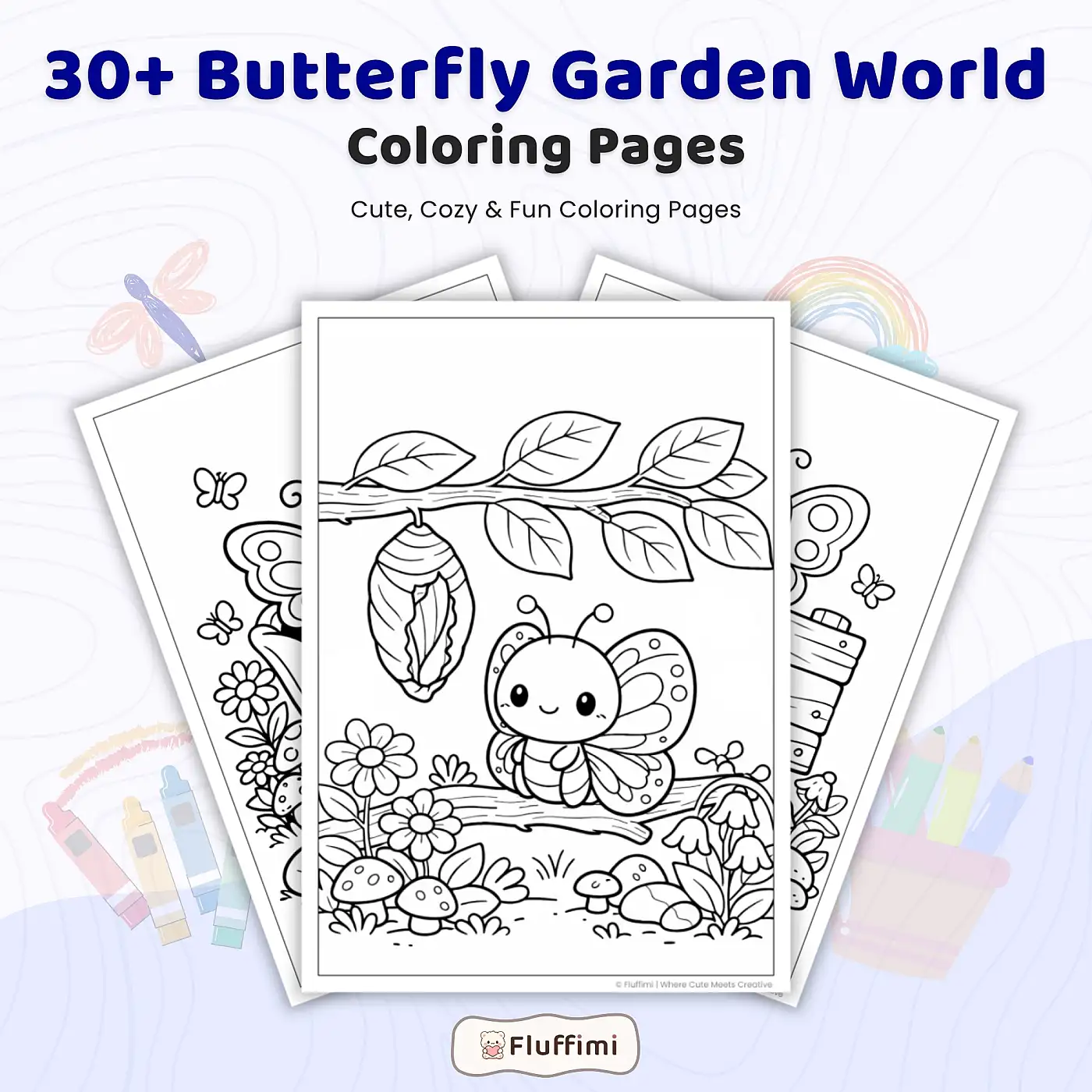 30+ Butterfly Garden Coloring Pages – Cute Kawaii Butterflies, Flower Meadows & Spring Nature Scenes