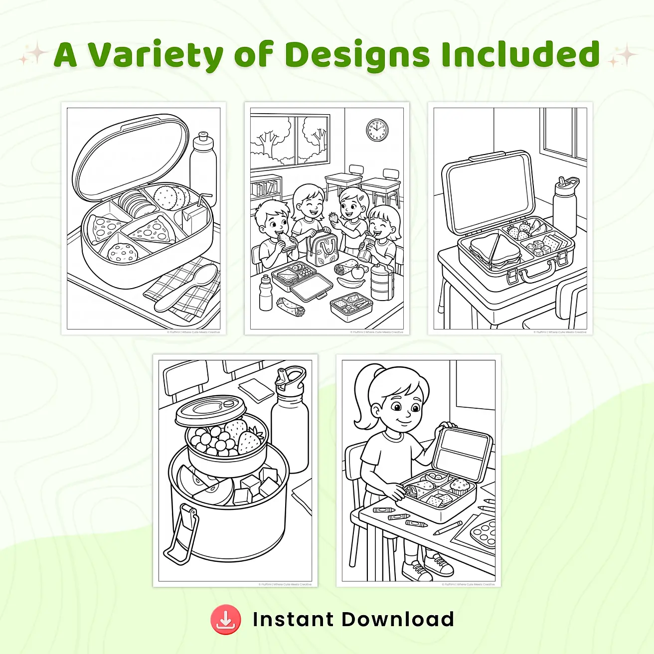Free Lunch Box Coloring Pages for Kids Printable PDF