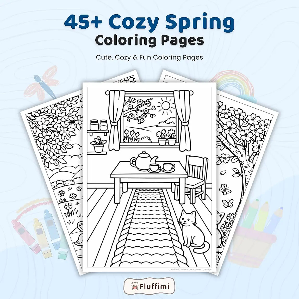 45+ Cozy Spring Coloring Pages, Charming Cottages & Blooming Garden Scenes Printable Coloring Book
