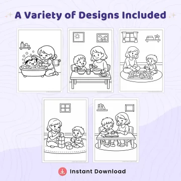 40+ Mom and Kids Daily Life Coloring Pages – Family Routine & Mother Child Activity Scenes