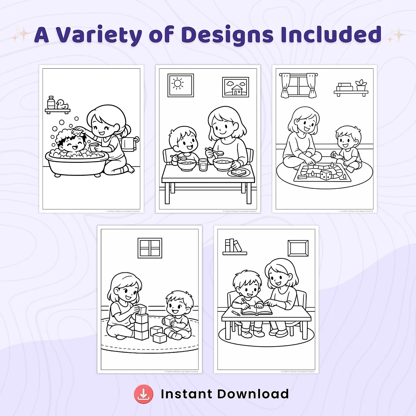 40+ Mom and Kids Daily Life Coloring Pages – Family Routine & Mother Child Activity Scenes