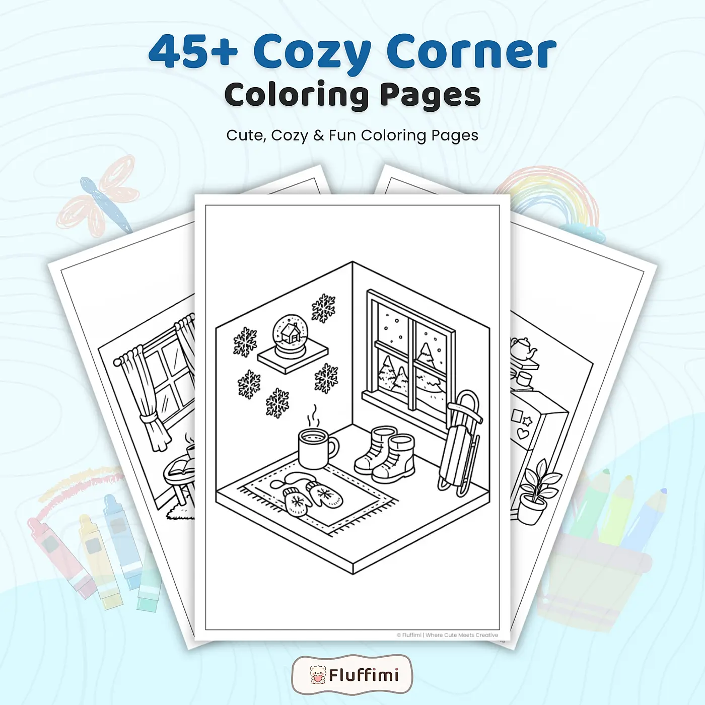 45+ Cozy Corner Coloring Pages for Adults & Teens | Relaxing Home and Comfy Room Coloring Book