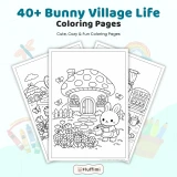 40+ Bunny Village Life Coloring Pages, Cozy Rabbit Cottage & Countryside Coloring Book PDF