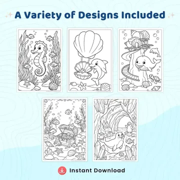 40+ Ocean Life Coloring Pages Bundle –Detailed Marine Animal & Underwater Designs for Adults