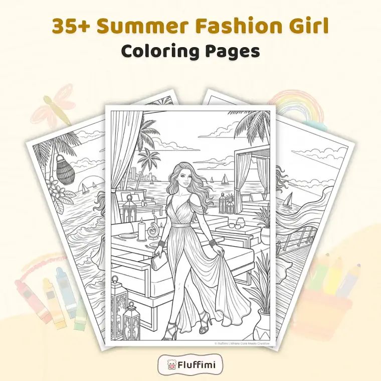 Freebie Summer Fashion Girl Coloring Pages