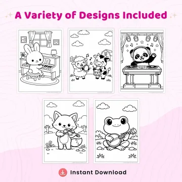 30+ Animal Music Band Coloring Pages, Cute Animal Musicians and Concert Coloring Book PDF