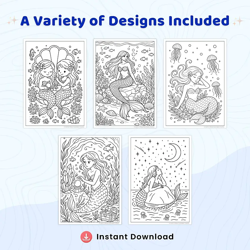 45+ Mermaid Coloring Pages for Kids, Teens & Adults – Cute Cozy Ocean Fantasy Coloring Book