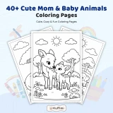 40+ Cute Mom and Baby Animals Coloring Pages, Animal Family Coloring Book, Kawaii Wildlife & Farm Animal Printable PDF