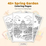 45+ Spring Garden Coloring Pages, Flower Garden Scenes, Cozy Nature Gardens and Gardening Activities Printable PDF