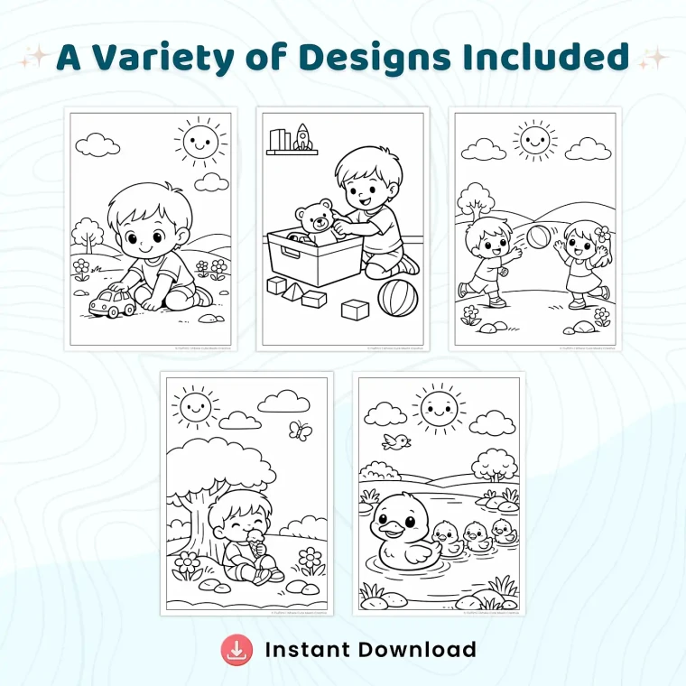 35+ Sunny Spring Days Coloring Pages, Kids Outdoor Fun Activities, Nature and Springtime Coloring Book PDF