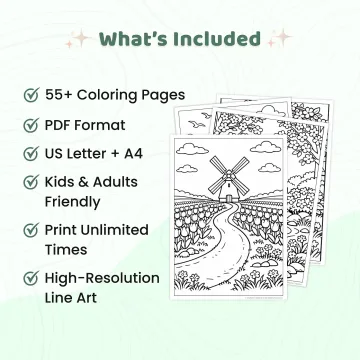 55+ Spring Scenery Coloring Pages – Scenic Nature Landscapes and Countryside Designs Printable PDF