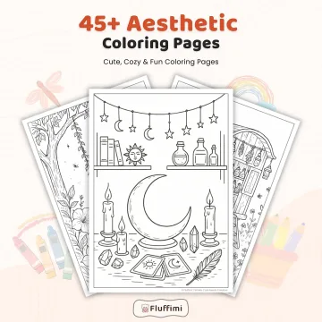 45+ Aesthetic Coloring Pages Bundle – 45+ Cozy Fantasy Rooms & Whimsical Home Scenes