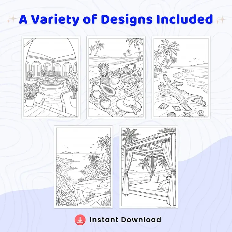 Free Tropical Island Coloring Pages for Adults
