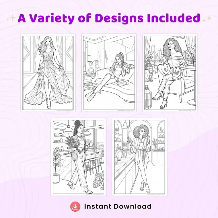 35+ Fashion Girl Model Life Coloring Pages – Stylish Women, Runway Fashion & Luxury Lifestyle Coloring Book