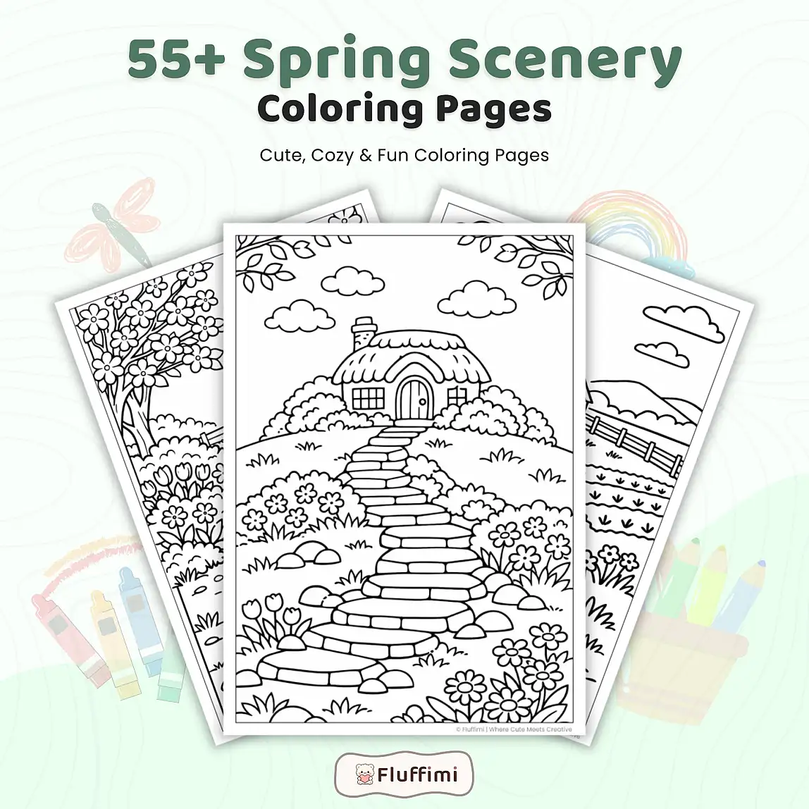 55+ Spring Scenery Coloring Pages – Scenic Nature Landscapes and Countryside Designs Printable PDF