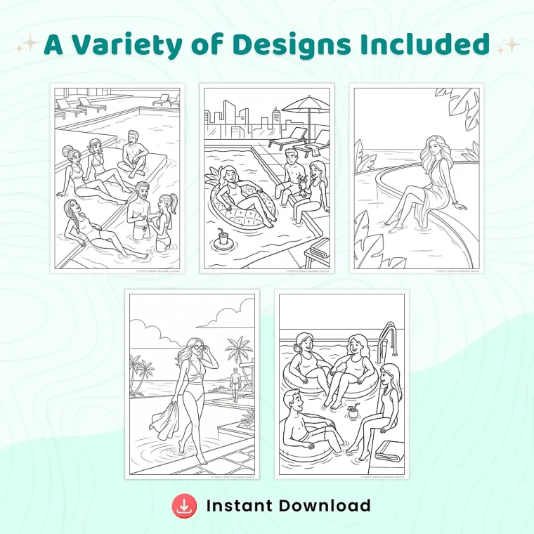 Freebie Pool Fun Coloring Pages for Adults