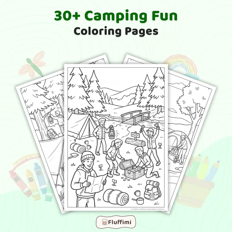 Freebie Camping Fun Coloring Pages for Adults