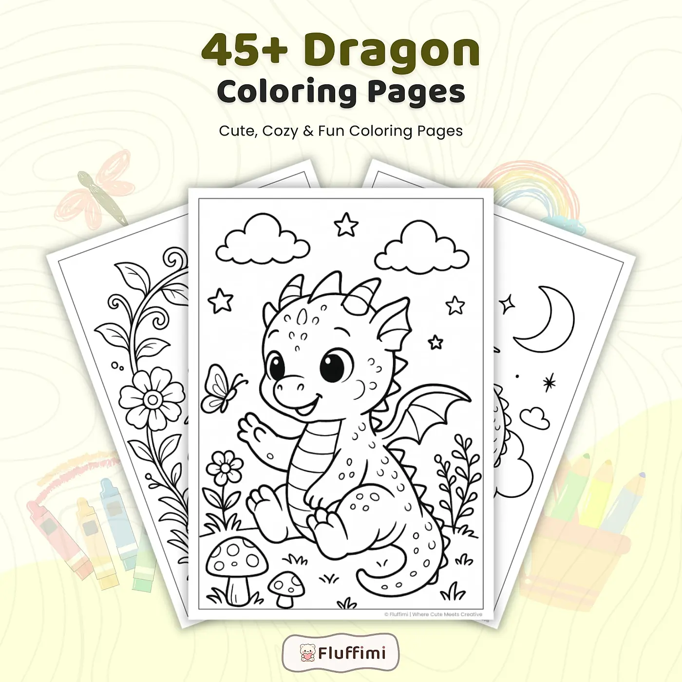 45+ Dragon Coloring Pages Printable PDF, Cute Baby Dragons & Fantasy Dragon Coloring Book for Kids and Adults