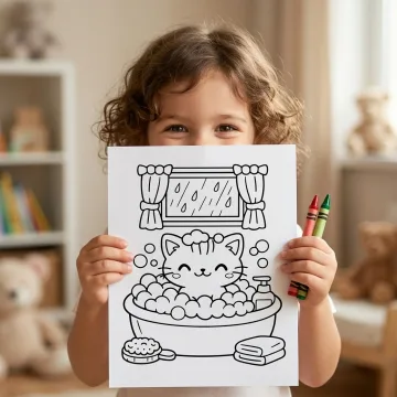 30+ Rainy Day Cozy Room Coloring Pages, Kawaii Animal Indoor Comfort Coloring Book PDF