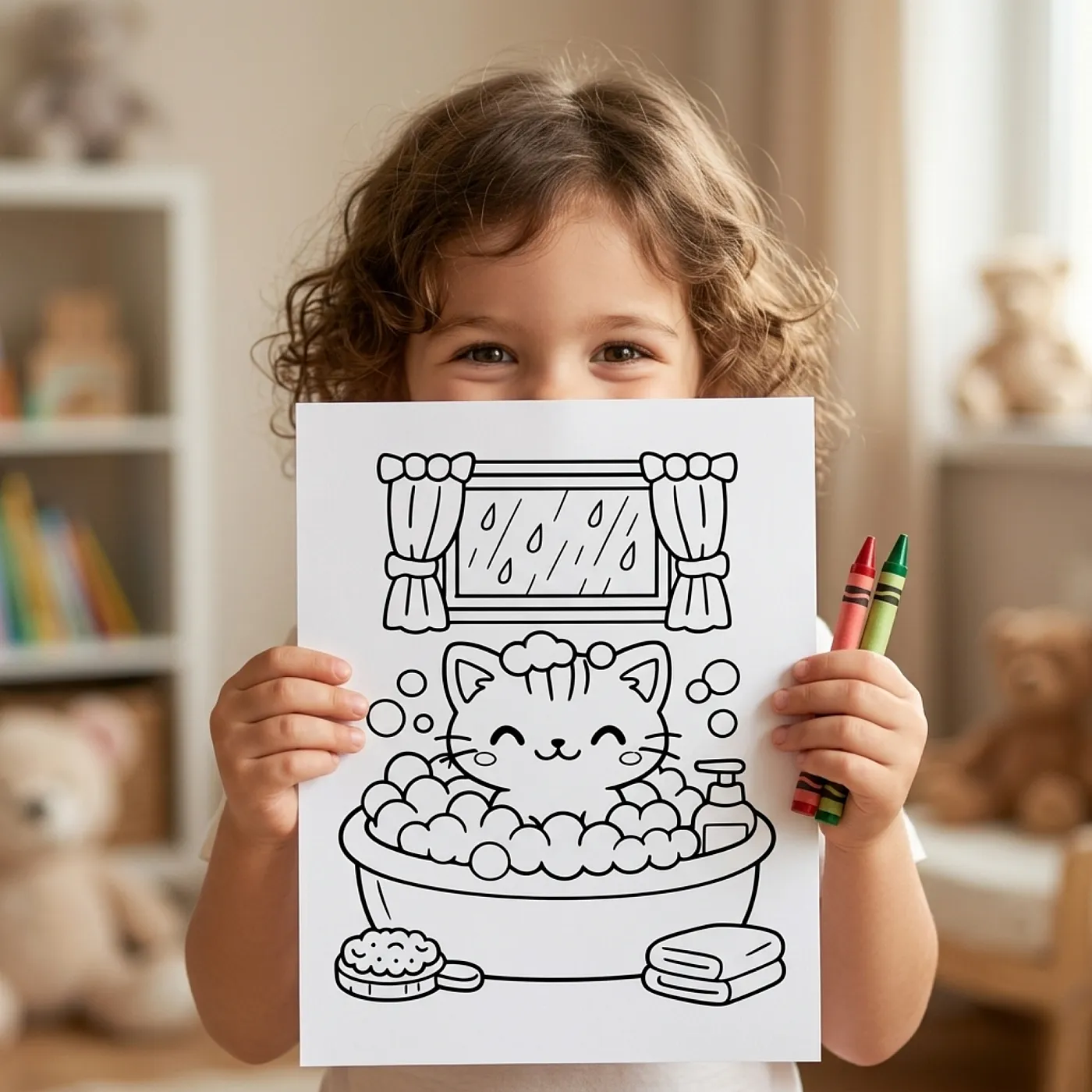 30+ Rainy Day Cozy Room Coloring Pages, Kawaii Animal Indoor Comfort Coloring Book PDF