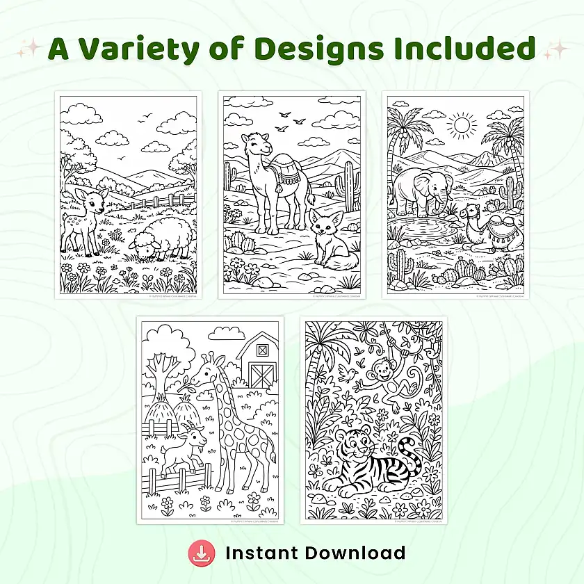 50+ Animal Coloring Pages for Kids and Adults, Baby Animal & Safari Animal Coloring Book PDF