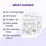 30+ Rainy Day Cozy Room Coloring Pages, Kawaii Animal Indoor Comfort Coloring Book PDF
