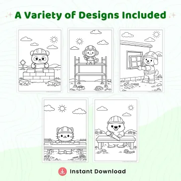 30+ Animal Construction Site Coloring Pages, Cute Builder Animals and Construction Vehicle Coloring Book PDF
