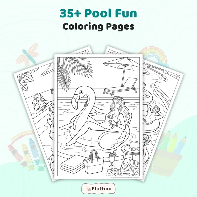Freebie Pool Fun Coloring Pages for Adults