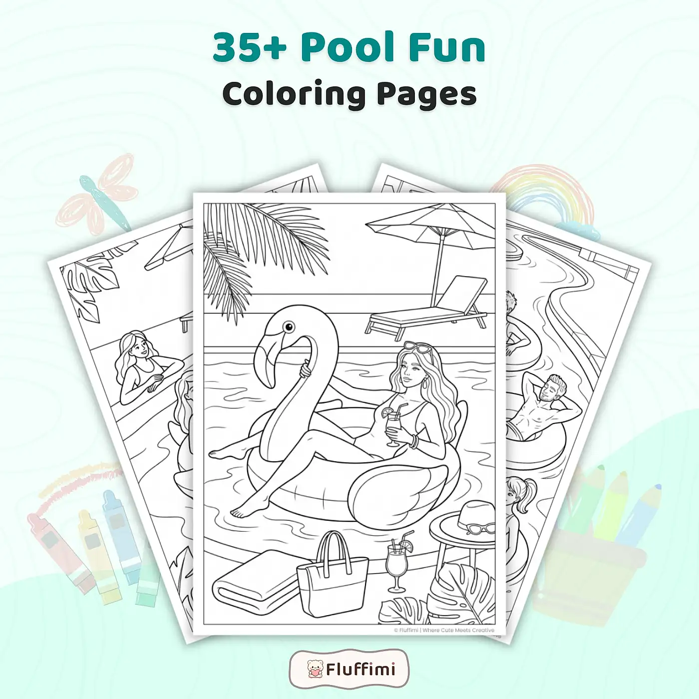 Freebie Pool Fun Coloring Pages for Adults