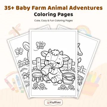 35+ Baby Farm Animal Adventures Coloring Pages for Kids, Cute Barnyard Animals Coloring Book PDF