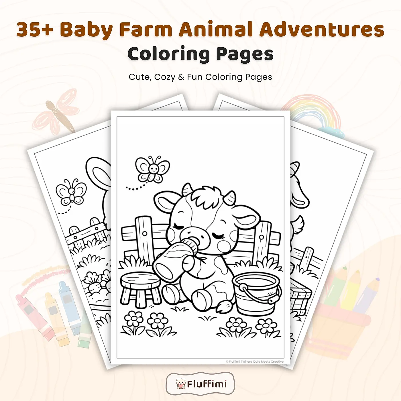 35+ Baby Farm Animal Adventures Coloring Pages for Kids, Cute Barnyard Animals Coloring Book PDF