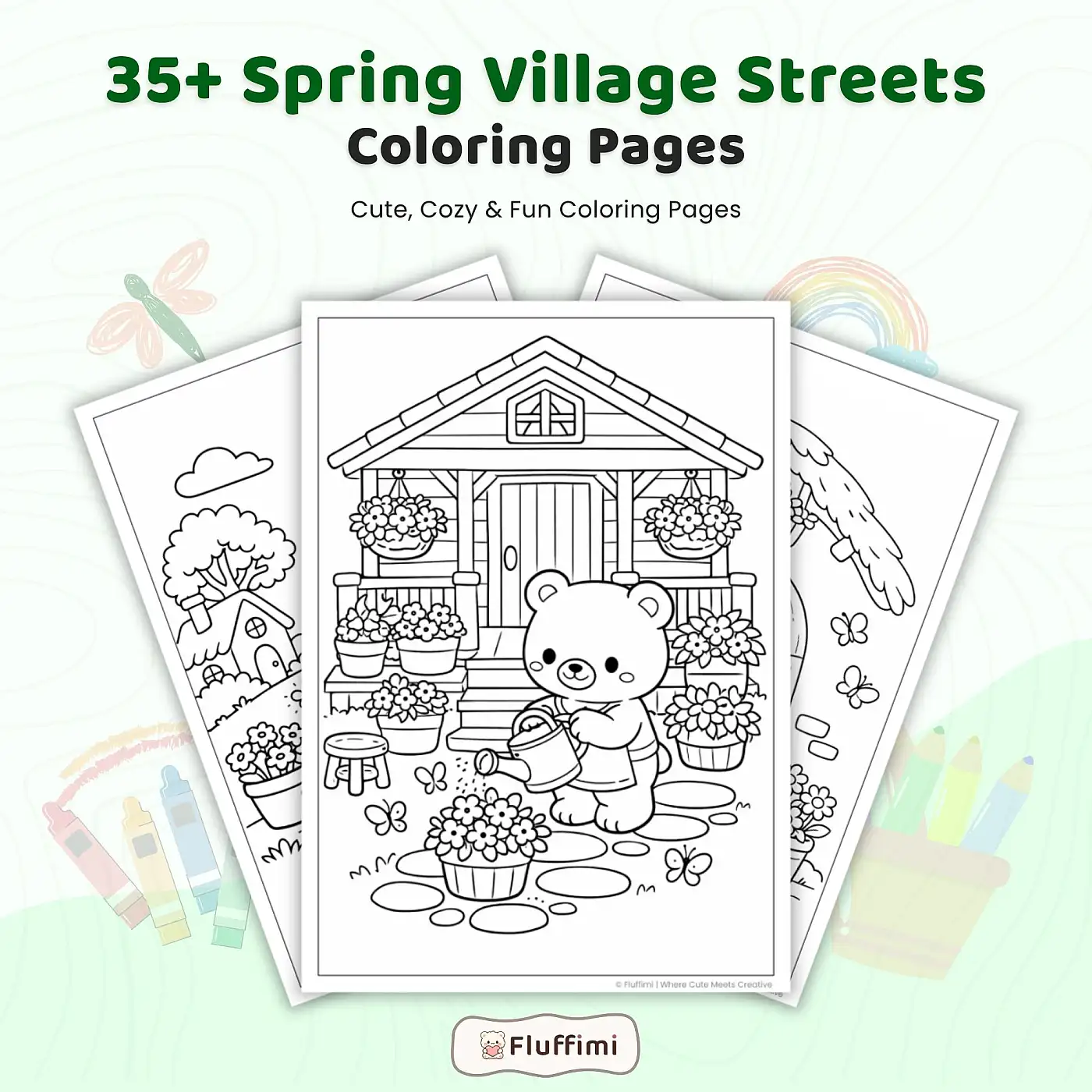35+ Cute Spring Village Streets Coloring Pages – Animal Town Market & Countryside Life Scenes