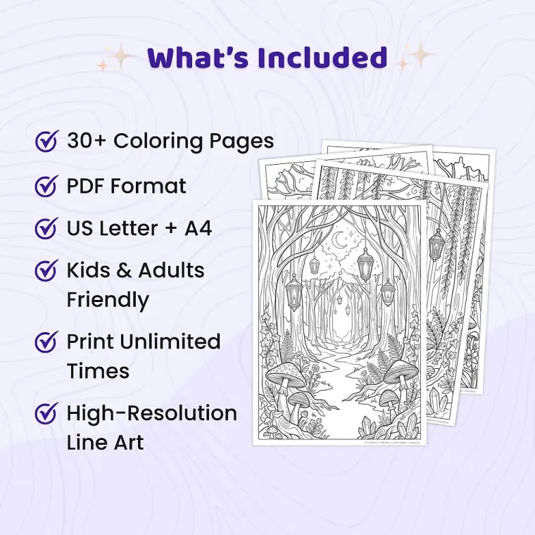 Freebie Magical Enchanted Forest Coloring Pages