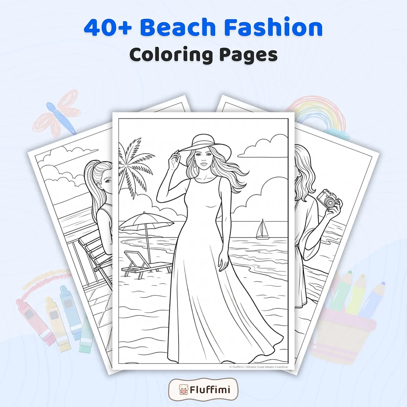 40+ Beach Fashion Coloring Pages Bundle – Summer Vacation & Coastal Fashion Designs