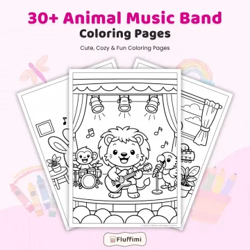 30+ Animal Music Band Coloring Pages, Cute Animal Musicians and Concert Coloring Book PDF
