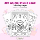 30+ Animal Music Band Coloring Pages, Cute Animal Musicians and Concert Coloring Book PDF
