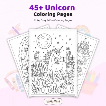 45+ Unicorn Coloring Pages Bundle – Fantasy Unicorns, Magical Castles & Enchanted Nature Scenes