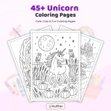45+ Unicorn Coloring Pages Bundle – Fantasy Unicorns, Magical Castles & Enchanted Nature Scenes