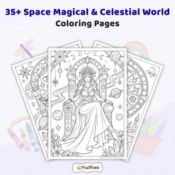 Freebie Space Magical & Celestial World Coloring Pages