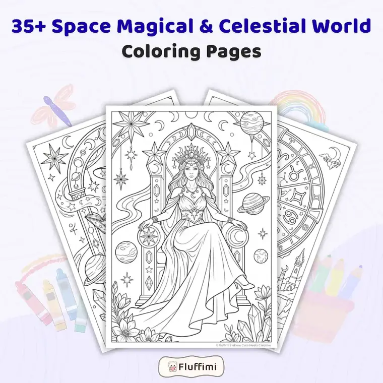 Freebie Space Magical & Celestial World Coloring Pages