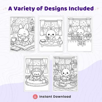 30+ Rainy Day Cozy Room Coloring Pages, Kawaii Animal Indoor Comfort Coloring Book PDF
