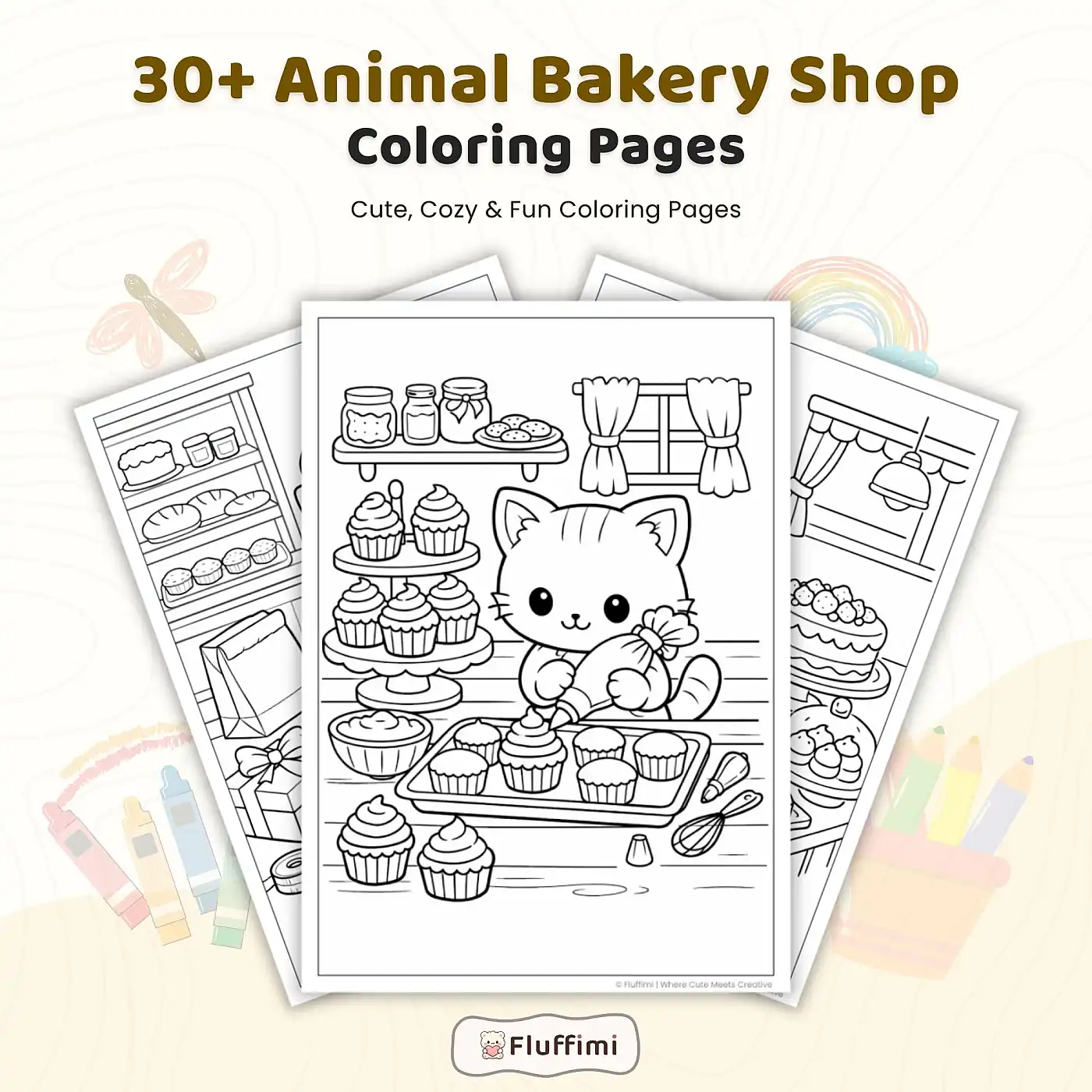 30+ Animal Bakery Coloring Pages – Cute Kawaii Baking, Pastry & Dessert Shop Scenes