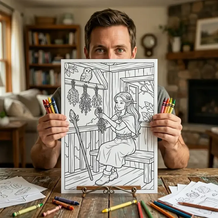Freebie Fantasy Elf Druid Girl Coloring Pages