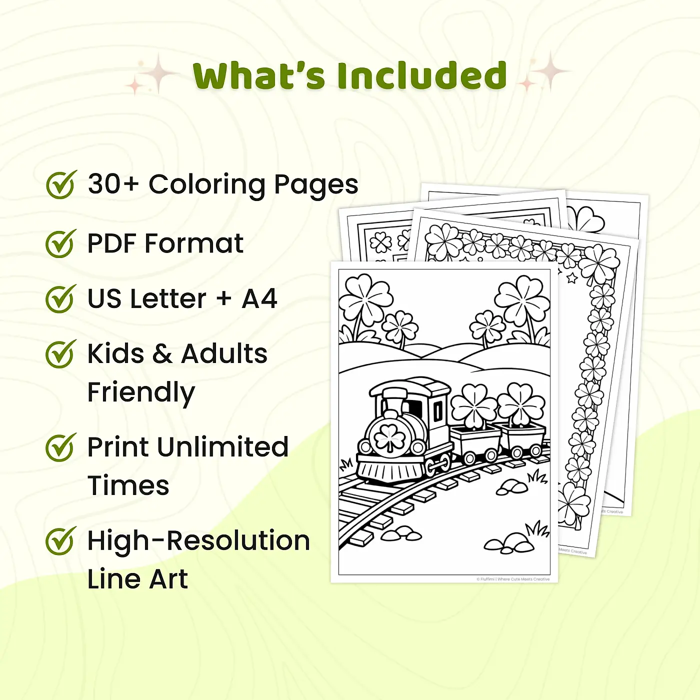30+ Lucky Clover Coloring Pages Printable PDF Bundle