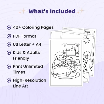 40+ Mom and Kids Daily Life Coloring Pages – Family Routine & Mother Child Activity Scenes